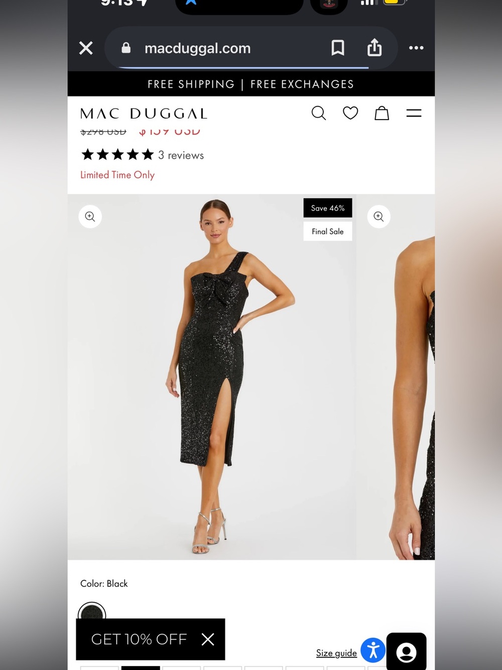 Mac Duggal Black One-Shoulder Sequin Midi Dress with Bow and Side Slit